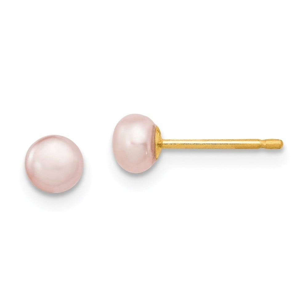 14k 4-5mm Purple Round Freshwater Cultured Pearl Stud Post Earrings in 14k Yellow Gold