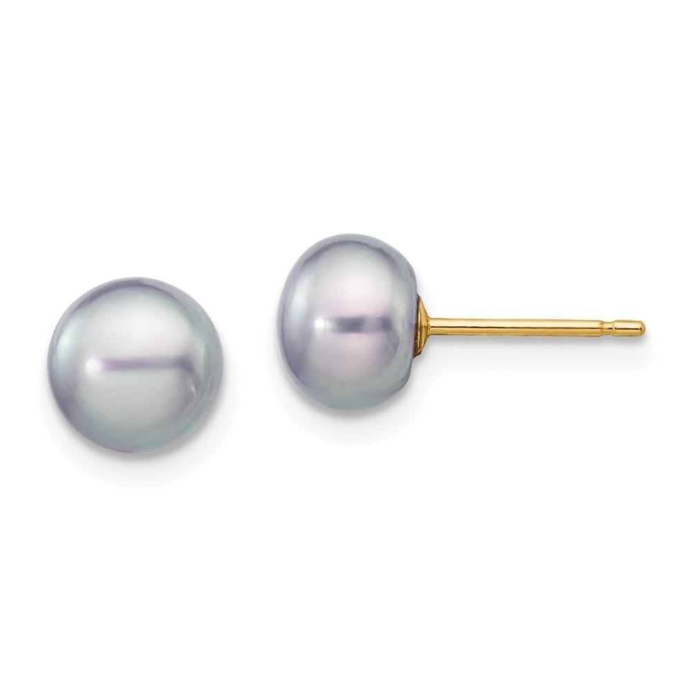 14k 6-7mm White Button Freshwater Cultured Pearl Stud Post Earrings in 14k Yellow Gold