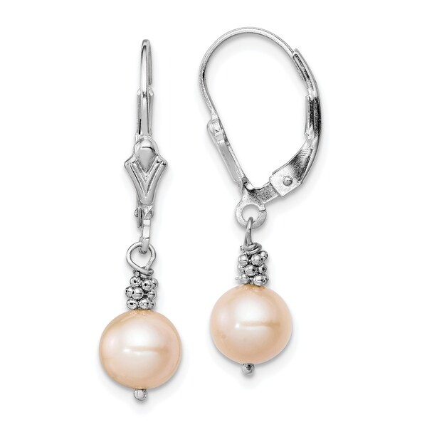 Sterling Silver Rhodium-plated Light Purple Color Freshwater Cultured Pearl Earrings by Versil. Opens flyout.