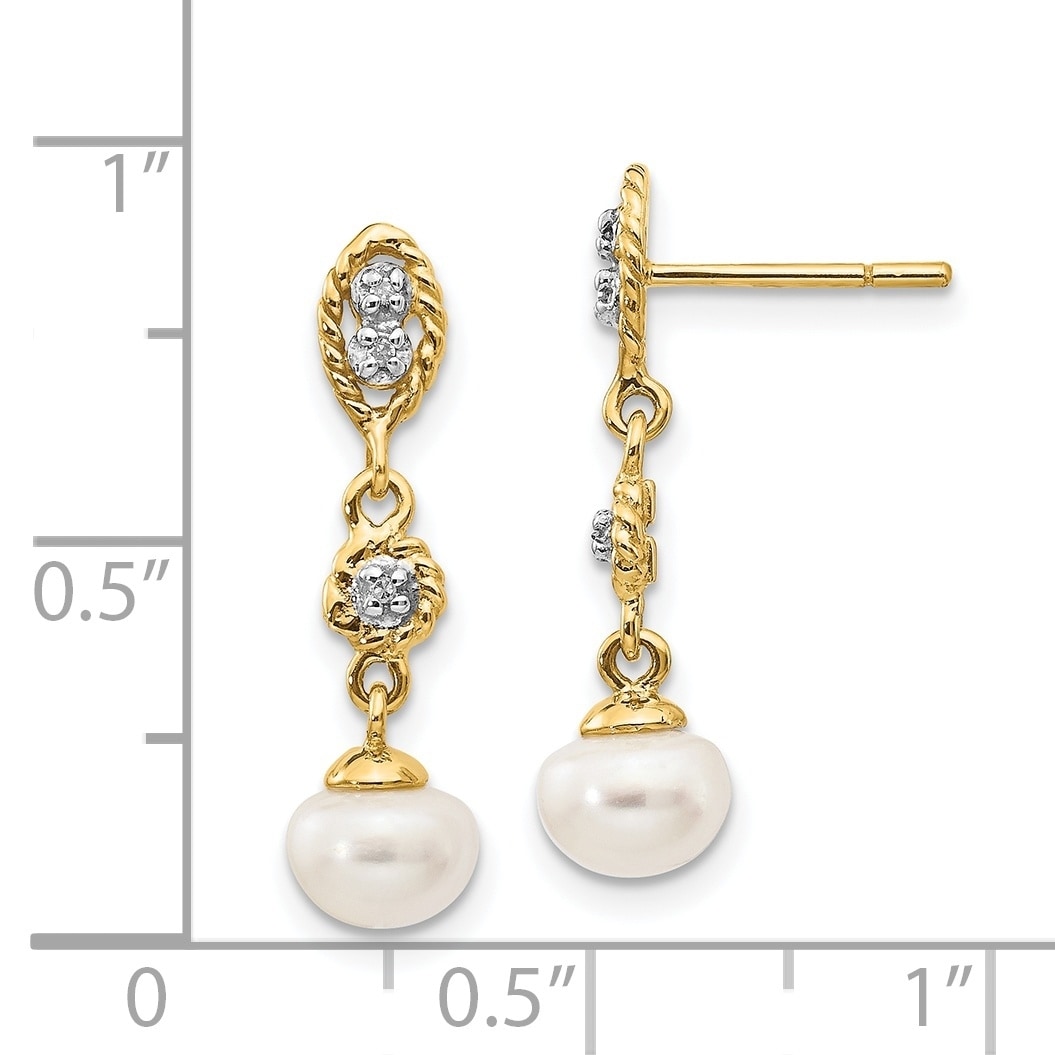 14k 6-7mm White Button Freshwater Cultured Pearl Stud Post Earrings in 14k Yellow Gold
