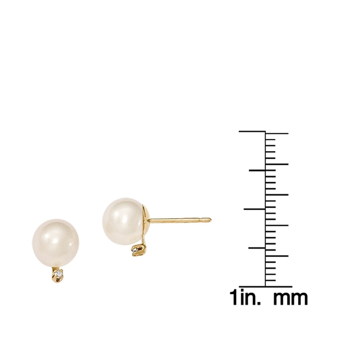14K Yellow Gold 7-8mm Round White Freshwater Cultured Pearl 0.10Cttw  Diamond Stud Earrings by Versil