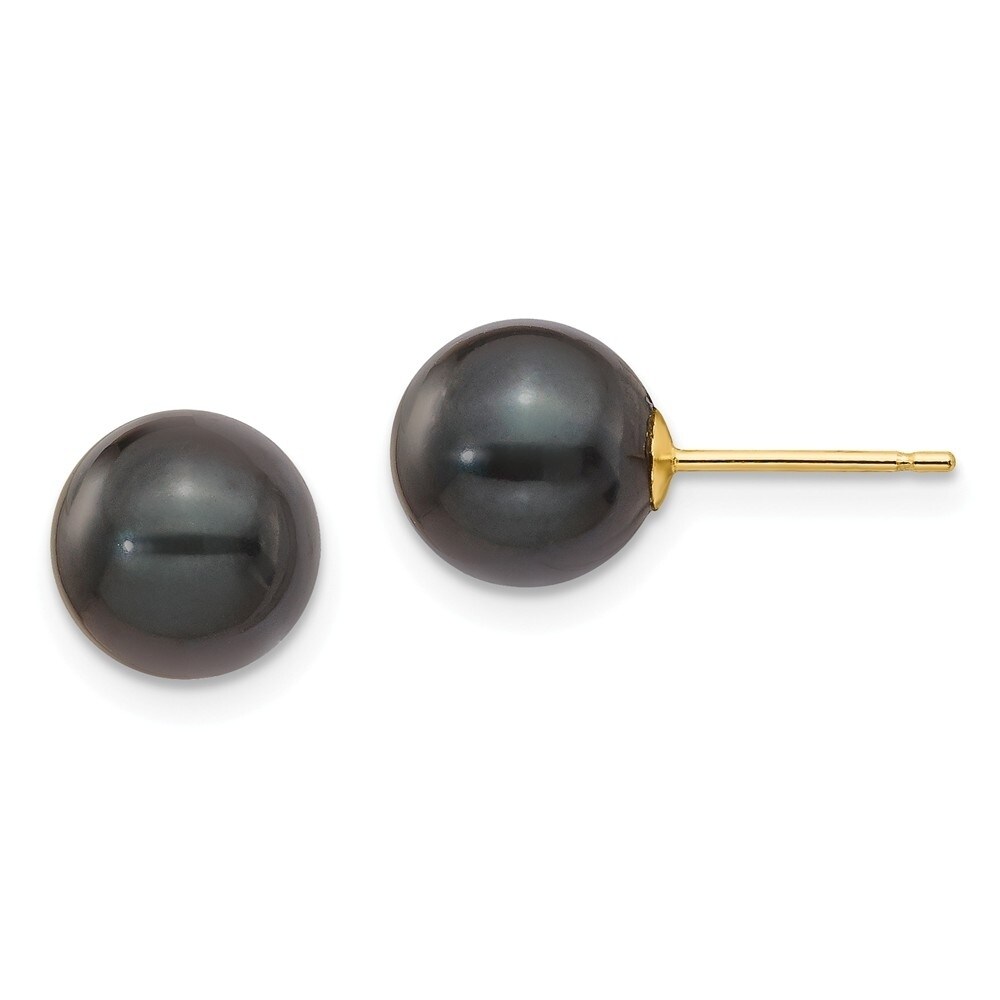 Versil 14 Karat Yellow Gold 8 9mm Round Black R Pearl Stud Earrings Versil 14 Karat Yellow Gold 8 9mm Round Black R Pearl Stud Earrings