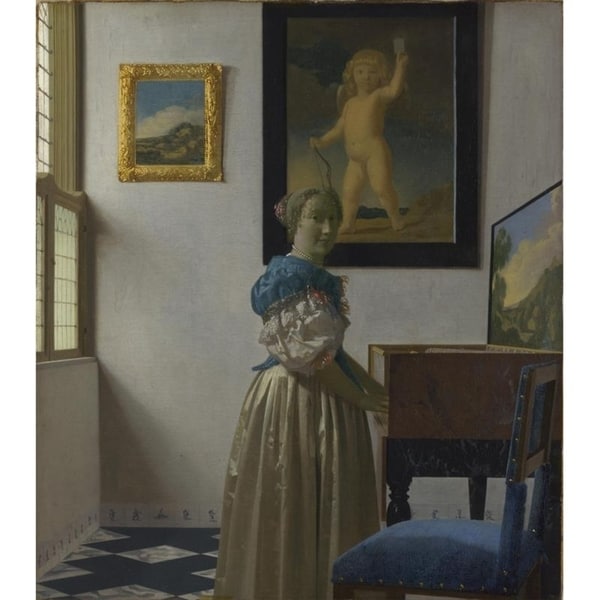 Easy Art Prints Johannes Vermeer's 'A Young Woman standing at a Virginal' Premium Canvas Art