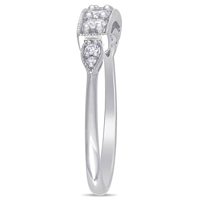 Miadora 10k White Gold 1/3ct TDW Diamond Milgrain Detail Bar Anniversary Ring