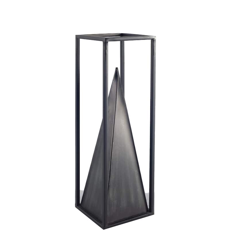 Memphis II Black Metal Pyramid In Square Frame Decorative Object, Small - 3.9"W x 4"D x 13"H