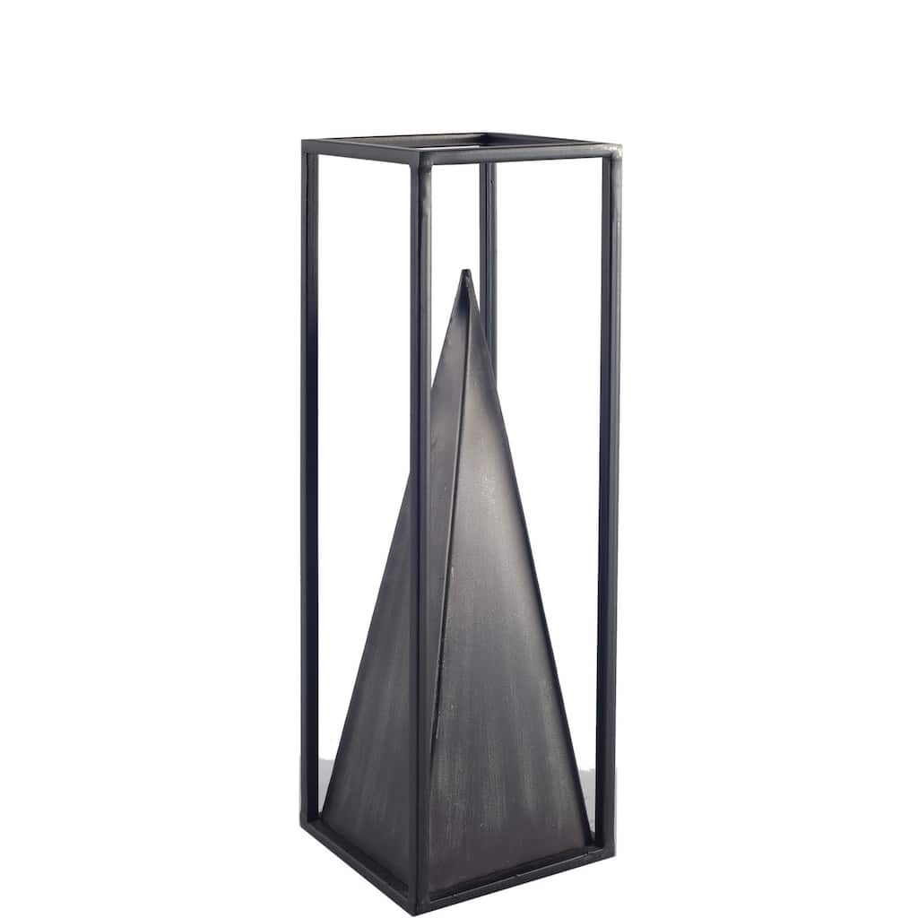 Memphis II Black Metal Pyramid In Square Frame Decorative Object, Small - 3.9"W x 4"D x 13"H