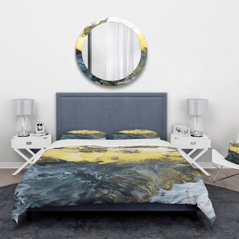 Designart 'Grey, Yellow and White Marble Composition' Mid-Century Modern Bedding Set - Duvet Cover & Shams