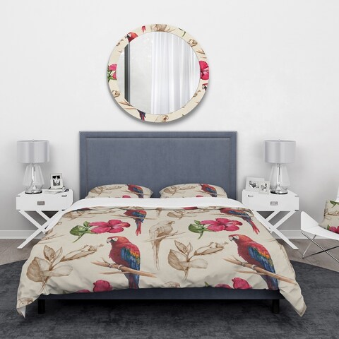 Designart 'Macaw Parrot and Hibiscus Flower' Floral Bedding Set - Duvet Cover & Shams