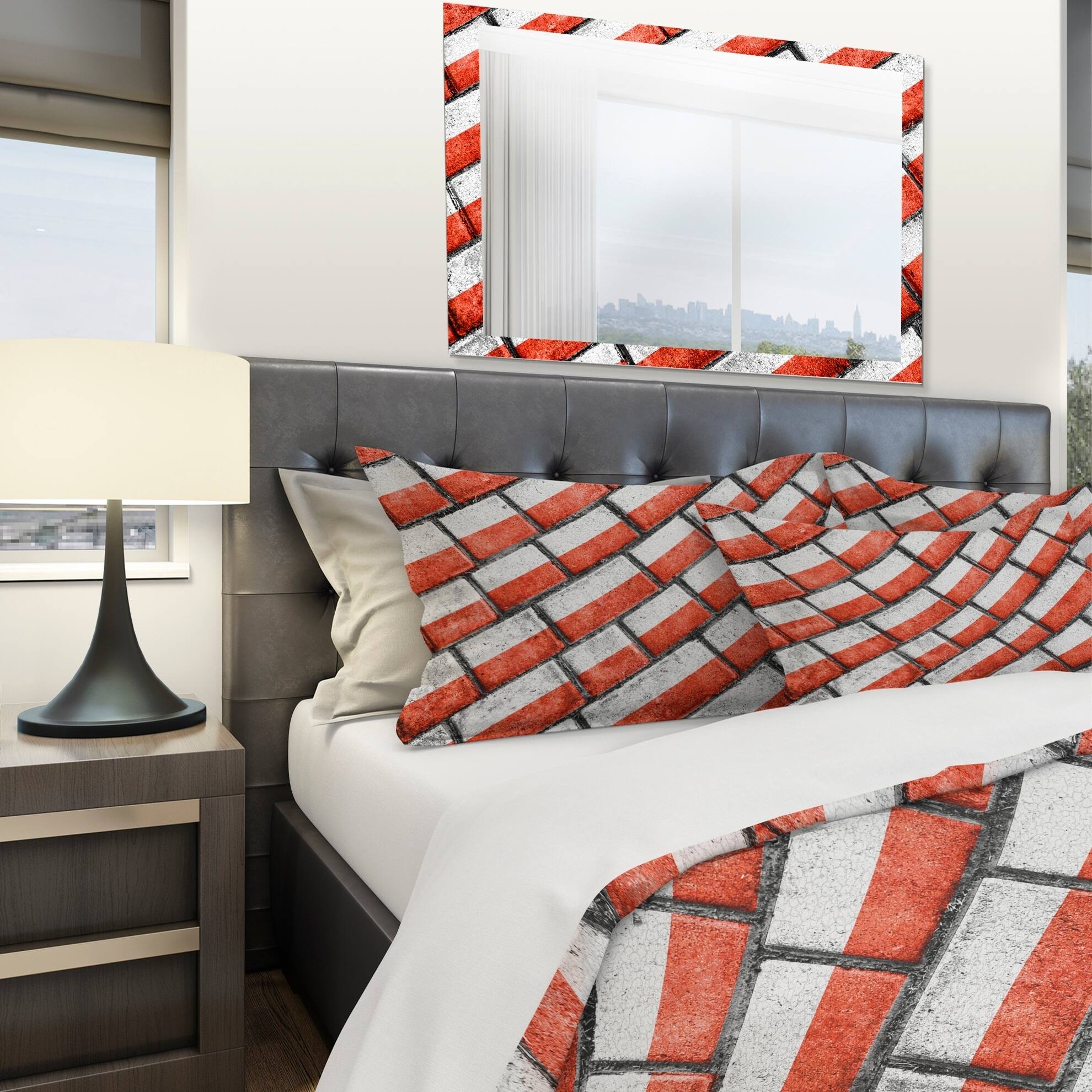 Designart 'Red and White Streetwalk' Modern & Contemporary Bedding Set
