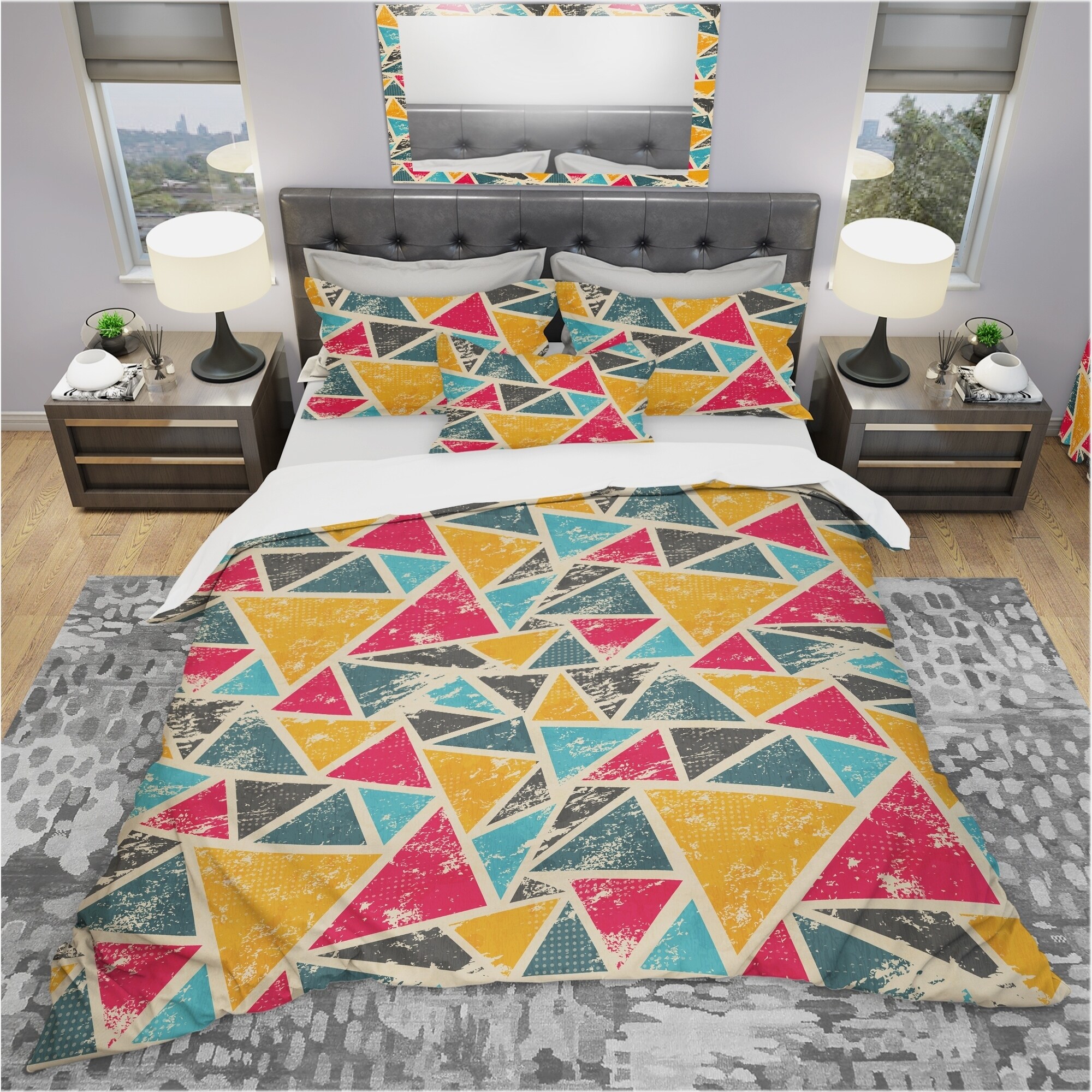 Designart 'Vintage Triangulare Geometry with Yellow, Blue-image