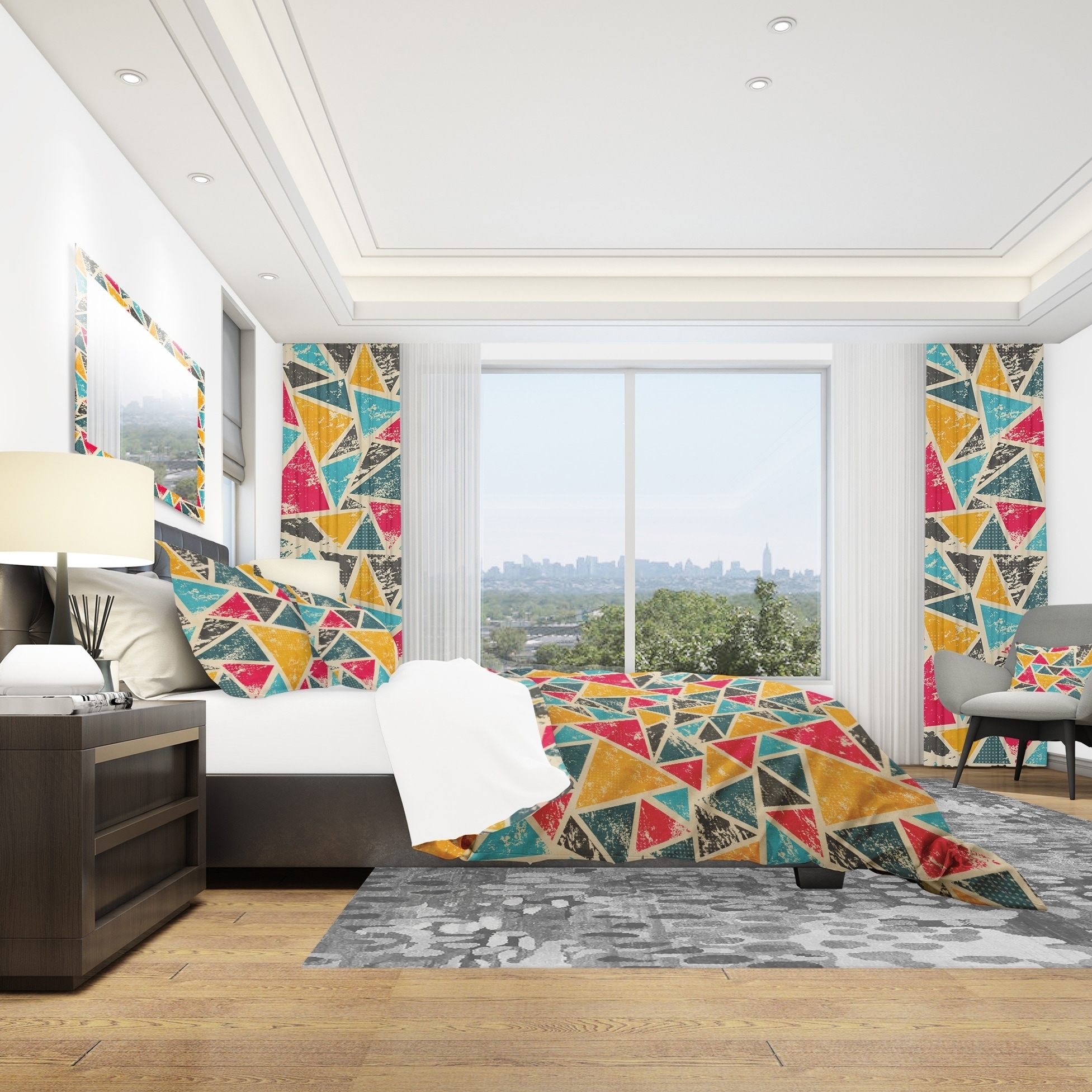 Designart 'Vintage Triangulare Geometry with Yellow, Blue-image