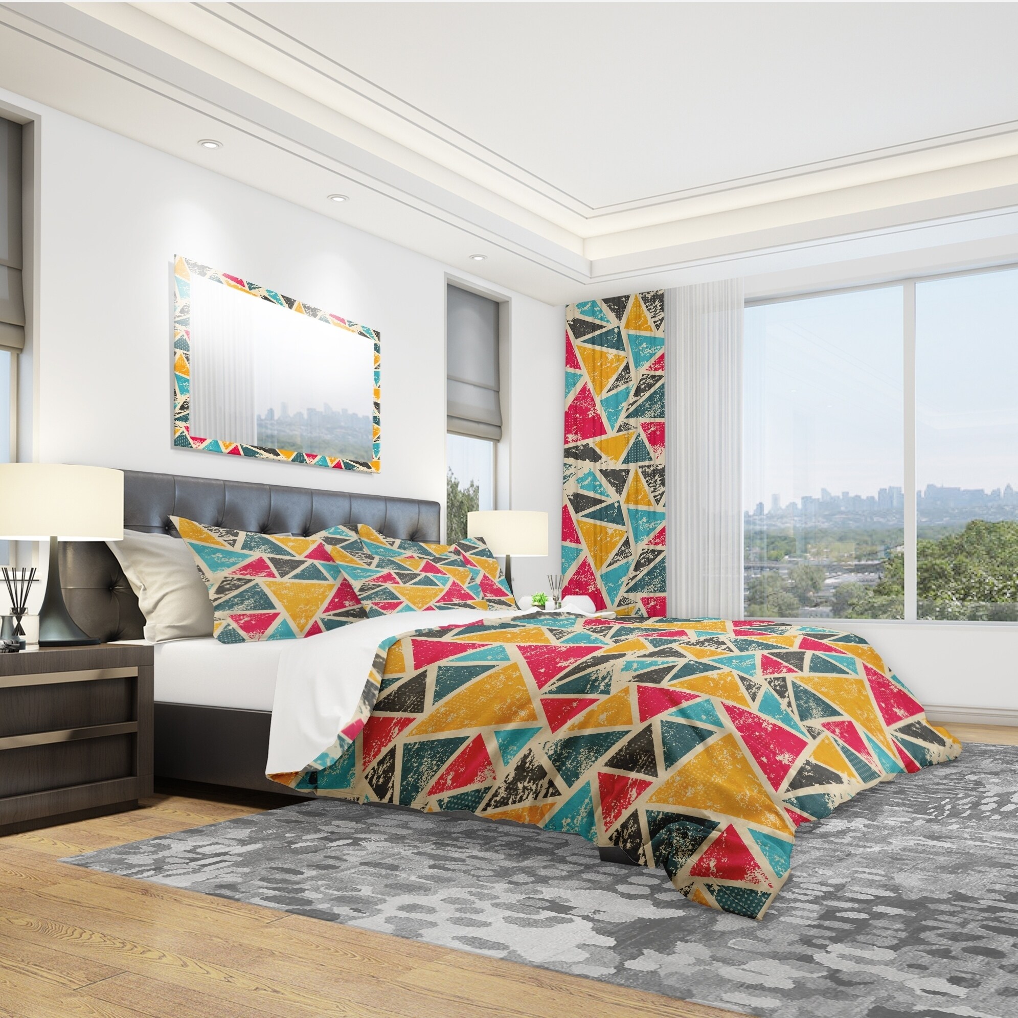 Designart 'Vintage Triangulare Geometry with Yellow, Blue-image