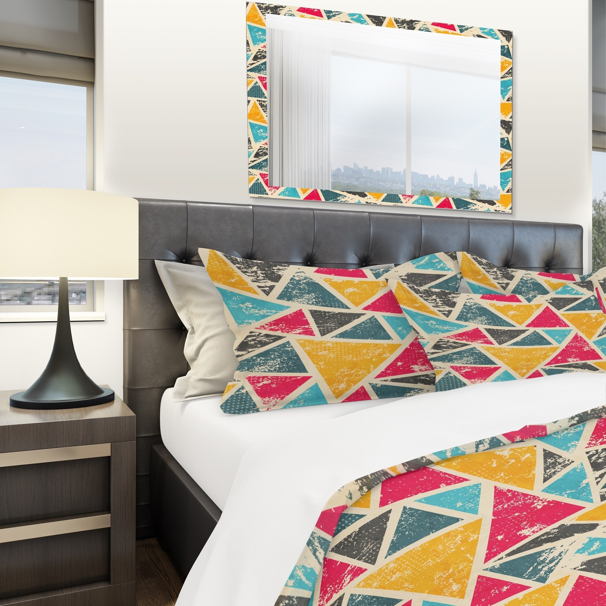 Designart 'Vintage Triangulare Geometry with Yellow, Blue-image