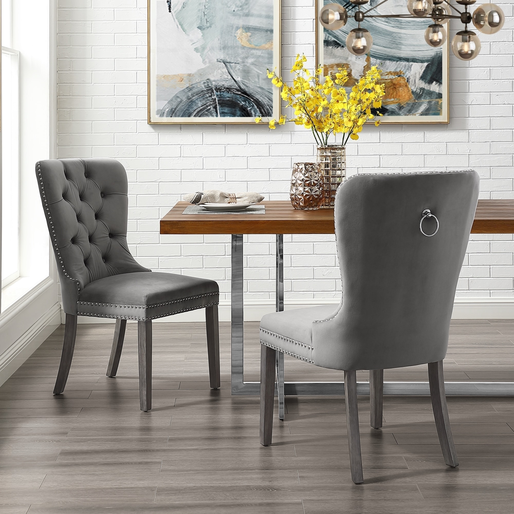 tufted dining chair with nailhead trim