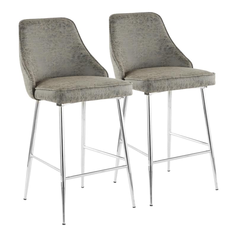 Silver Orchid Naldi Contemporary Chrome Counter Stool (Set of 2) - N/A - grey faux leather