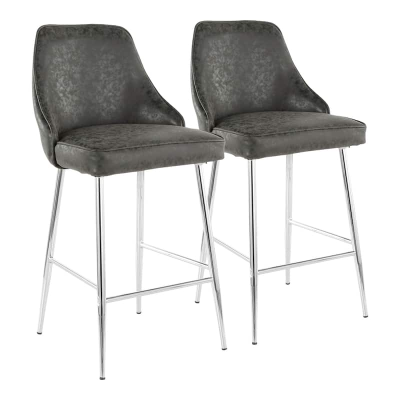 Silver Orchid Naldi Contemporary Chrome Counter Stool (Set of 2) - N/A - black faux leather