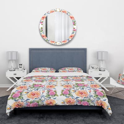 Designart 'Pink, Purple and Yellow Flowers' Floral Bedding Set - Duvet Cover & Shams