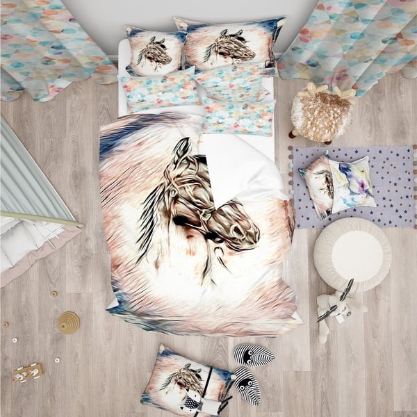Designart Freehand Horse Farmhouse Animal Bedding Set Duvet Cover Shams On Sale Overstock 24238981