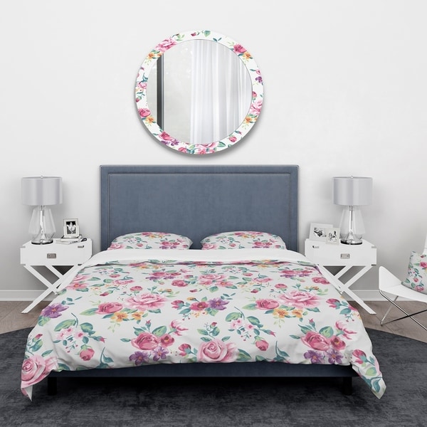 Designart 'Pink , Purple and Yellow Flowrs' Floral Bedding Set - Duvet ...