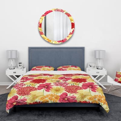 Designart 'Red, Pink and Yellow Flowers' Floral Bedding Set - Duvet Cover & Shams
