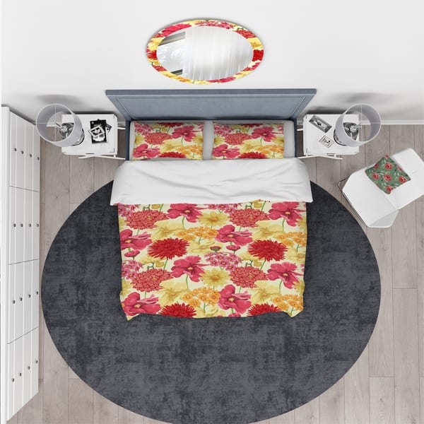 Shop Designart Red Pink And Yellow Flowers Floral Bedding Set