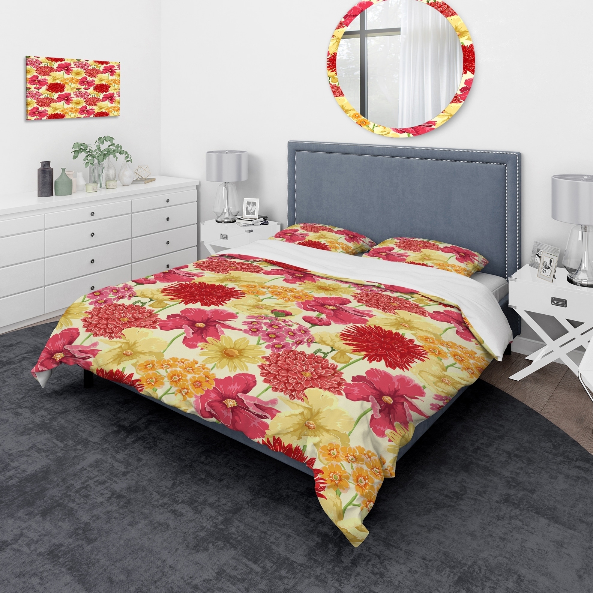 Shop Designart Red Pink And Yellow Flowers Floral Bedding Set