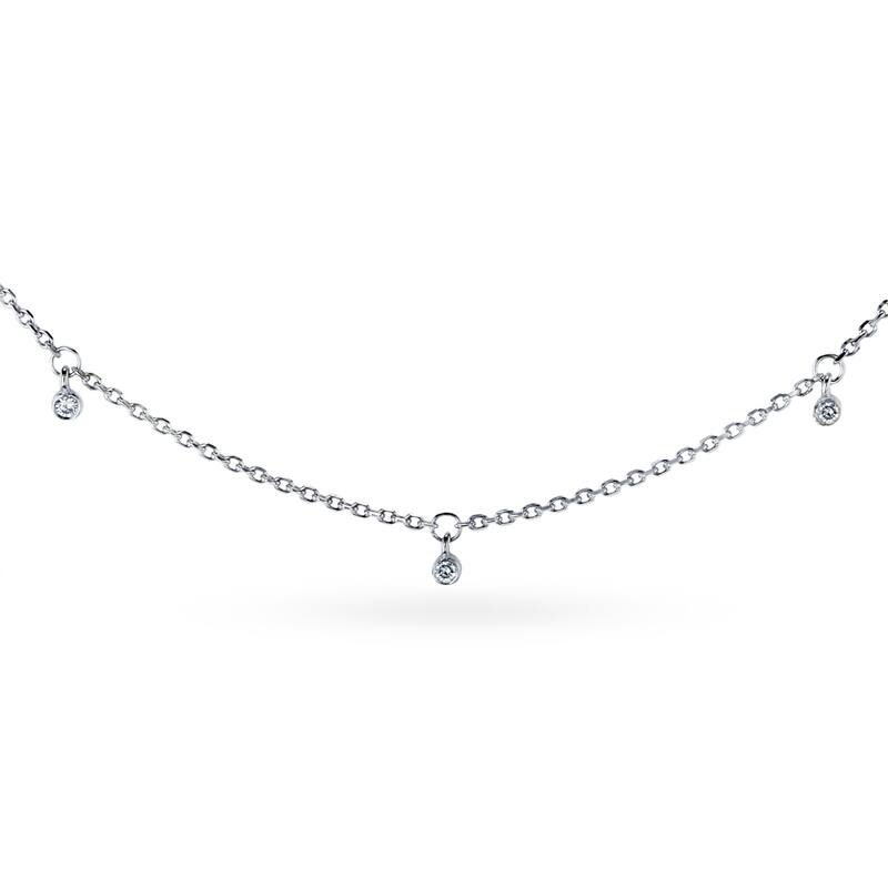 Annello by Kobelli 14k Gold 0.08 Carats TDW Diamond Drops Station Necklace, 16 or 18 Inch