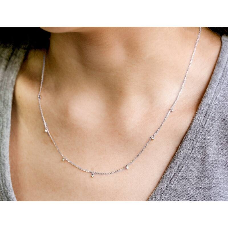 Annello by Kobelli 14k Gold 0.08 Carats TDW Diamond Drops Station Necklace, 16 or 18 Inch