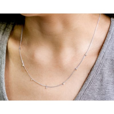 Annello by Kobelli 14k Gold 0.08 Carats TDW Diamond Drops Station Necklace, 16 or 18 Inch