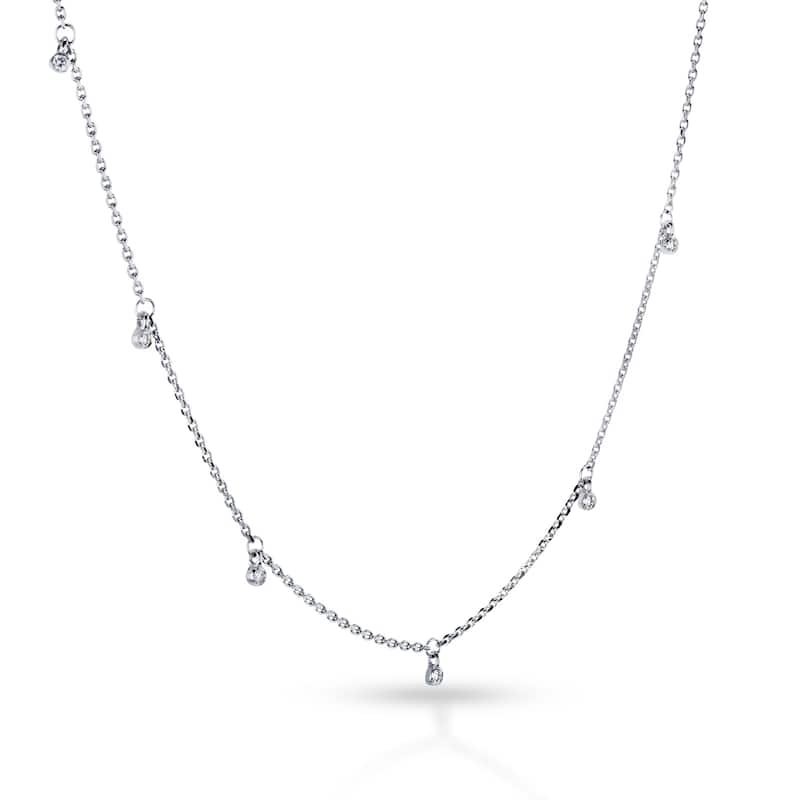 Annello by Kobelli 14k Gold 0.08 Carats TDW Diamond Drops Station Necklace, 16 or 18 Inch
