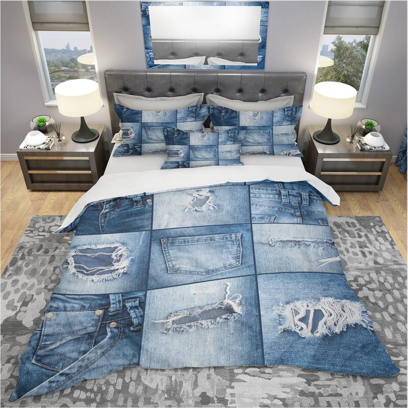 Designart 'Blue Jeans Close-ups' Modern & Contemporary Bedding Set - Duvet Cover & Shams