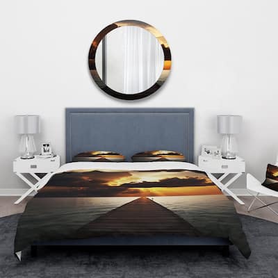 Designart 'Indefinite Wooden Pier to Gloomy Sea' Bridge Bedding Set - Duvet Cover & Shams