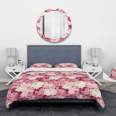 Designart 'Pink and Yellow Flowers' Floral Bedding Set - Duvet Cover & Shams