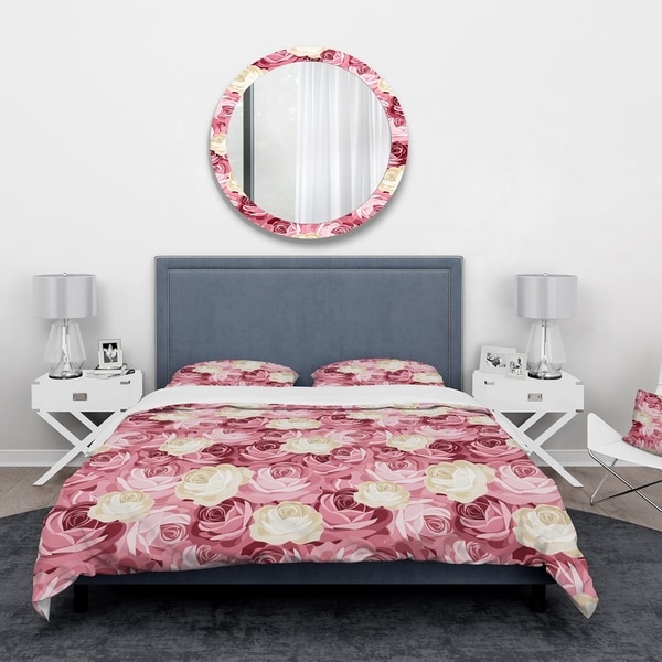 Designart 'Pink and Yellow Flowers' Floral Bedding Set - Duvet Cover ...
