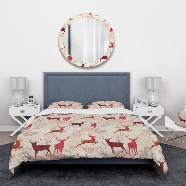 Designart 'Patterned Christmas Deers' Animals Bedding Set - Duvet Cover & Shams. Opens flyout.