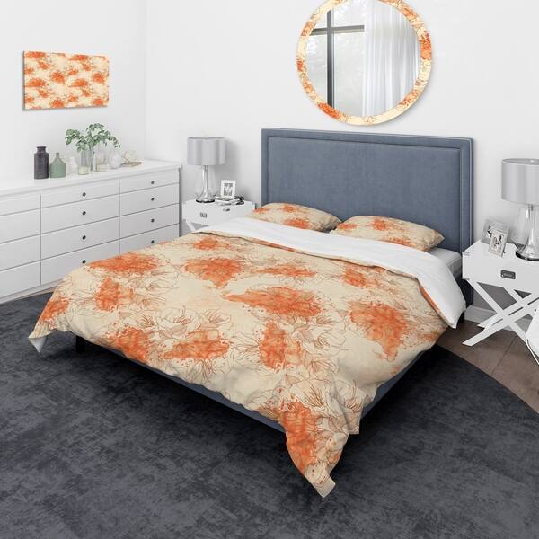 Shop Designart Handdrawn Asian Flowers With Orange Watercolor