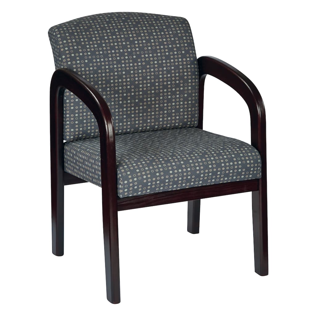 Fabric Mahogany Finish Wood Visitor Chair