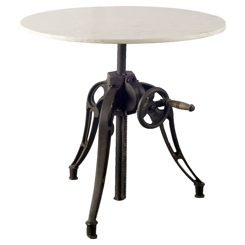 Emslie III Adjustable Round White Marble Top w/Black Metal Base Dining Table - Off White