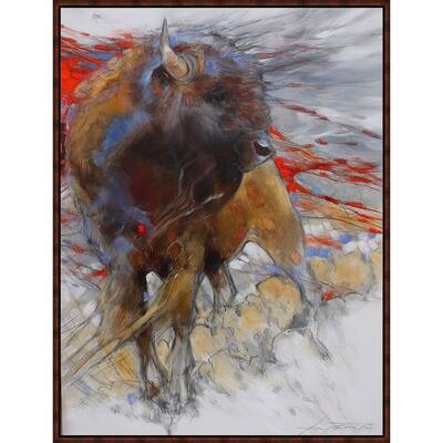 Crimson Bull Framed Canvas Wall Art