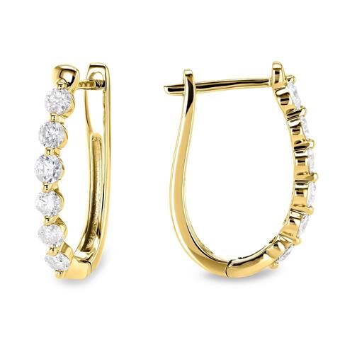 Annello by Kobelli 10k Gold 3/4 Carat TDW Oval Hinged Diamond Womens Earrings