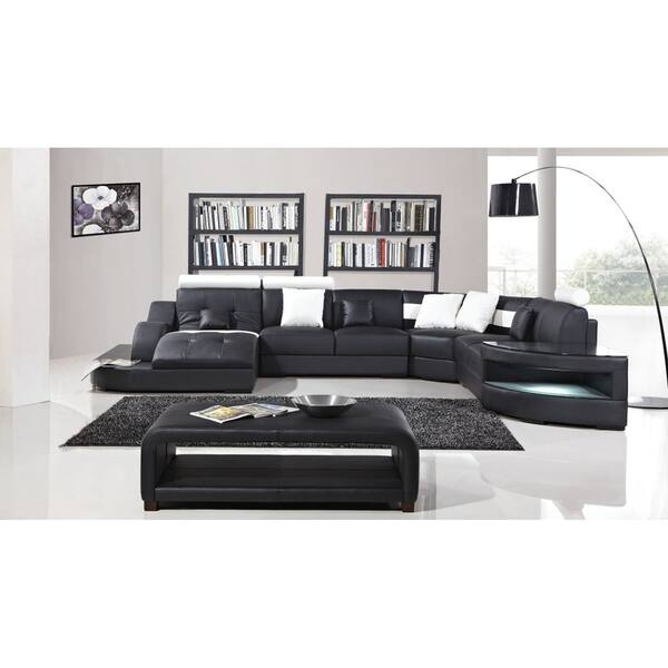 Shop Black And White Modern Contemporary Real Leather Sectional