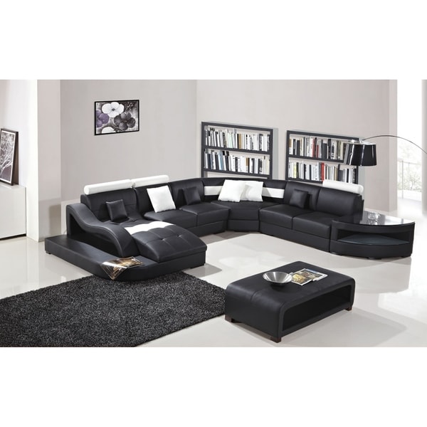 Shop Black and White Modern Contemporary Real Leather Sectional Living ...