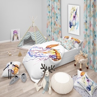 Designart 'Orange Ocean Water Jellyfish' Animal Bedding Set - Duvet ...