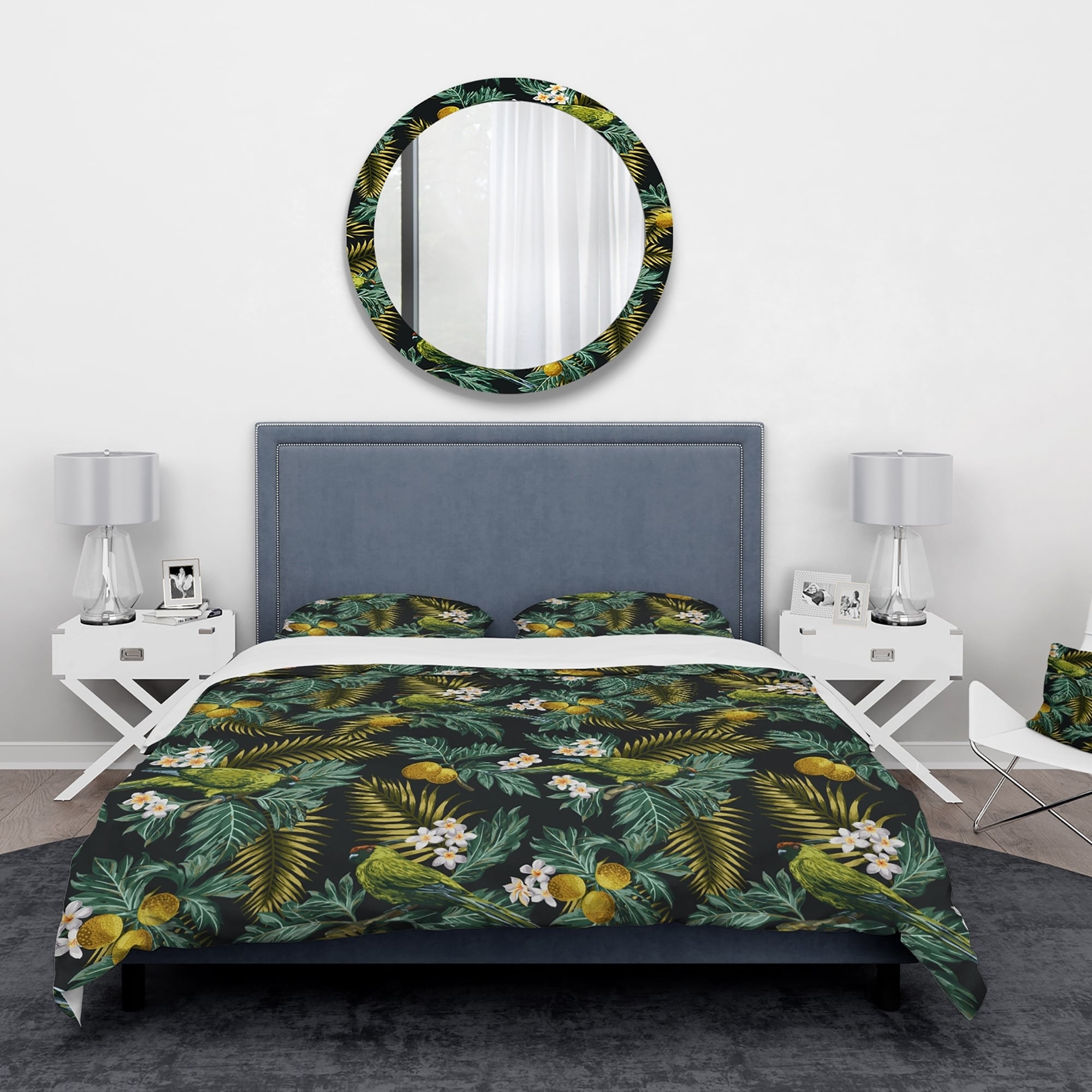 Designart 'Tropical Leaves Lemons and Green Bird' Bedding Set - Cover Shams - Overstock - 24239974