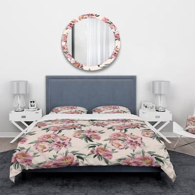 Designart 'Pink Peonies' Floral Bedding Set - Duvet Cover & Shams