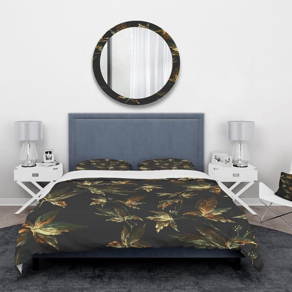 Shop Black Friday Deals On Designart Brown And Green Autumn Leaves Vintage Bedding Set Duvet Cover Shams On Sale Overstock 24240053