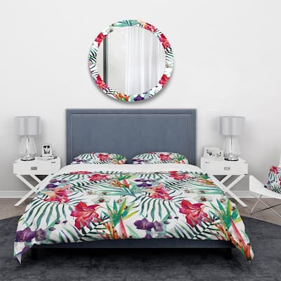 Designart 'Orchids and Blossoming Tropical Flowers' Floral Bedding Set - Duvet Cover & Shams