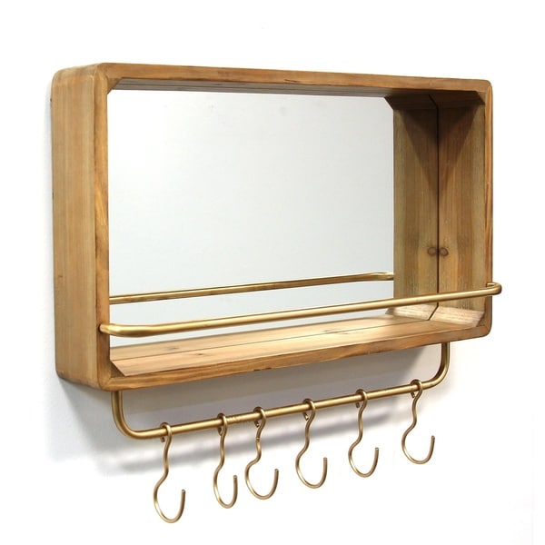 Stratton Home Decor Madison Mirror with Shelf & Hooks - Natural - A/N
