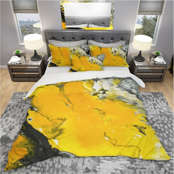 Shop Designart Yellow Black And Marbled Acrylic Painting