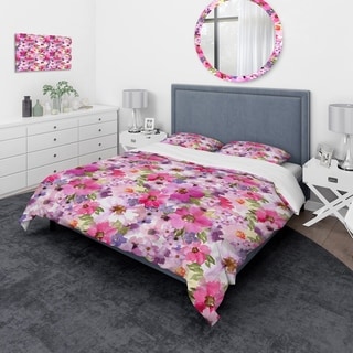 Designart 'Watercolor Pianted Pink and Purple Flowers' Floral Bedding ...